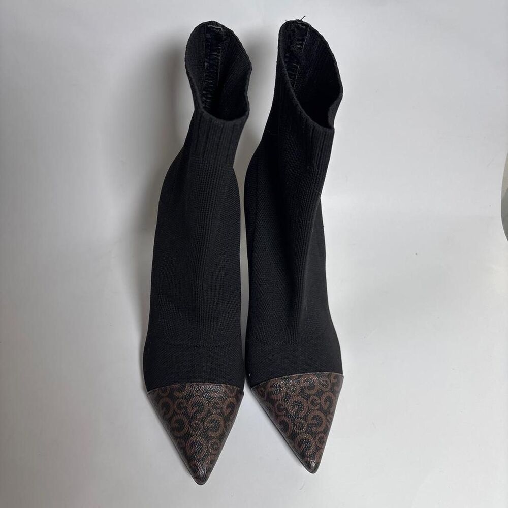 G Los Angeles Women's Black Knit sock Booties pointed toe with logo size 8.5